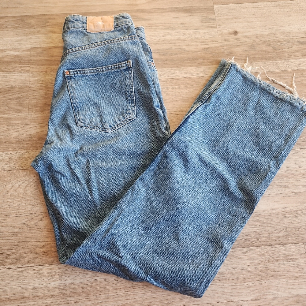 Zara High Rise Z1975 Straight Leg Ripped Jeans